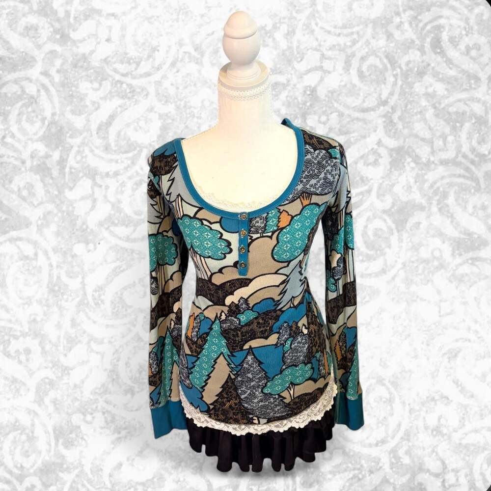 dELiA*s Graphic Print Henley Long Sleeve Shirt